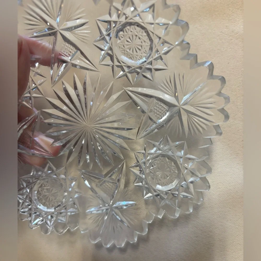 Antique American Brilliant Glass 6” Crystal Dish Bowl Sawtooth Scalloped Star‎